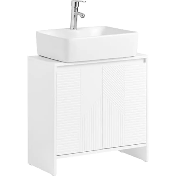 SoBuy Waschbeckenunterschrank BZR157-W, weißer Badezimmerschrank mit verstellbarem Einlegeboden und Siphonausschnitt 22x20 cm – Bild 1