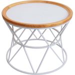 MCW Couchtisch N32, Weiß, Holz, 66x51x66 cm, runder Tisch mit geometrischem Eisengestell, pflegeleichte Oberfläche