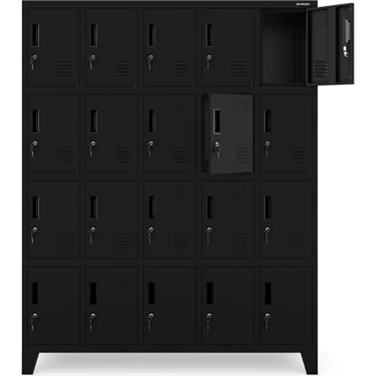 Jan Nowak Umkleideschrank 5B4A Fächerschrank Schließfachschrank mit 20 Fächern Wertfachschrank Metall Pulverbeschichtung 172 cm x 136 cm x 45 cm (H x B x T) (Schwarz) – Bild 3