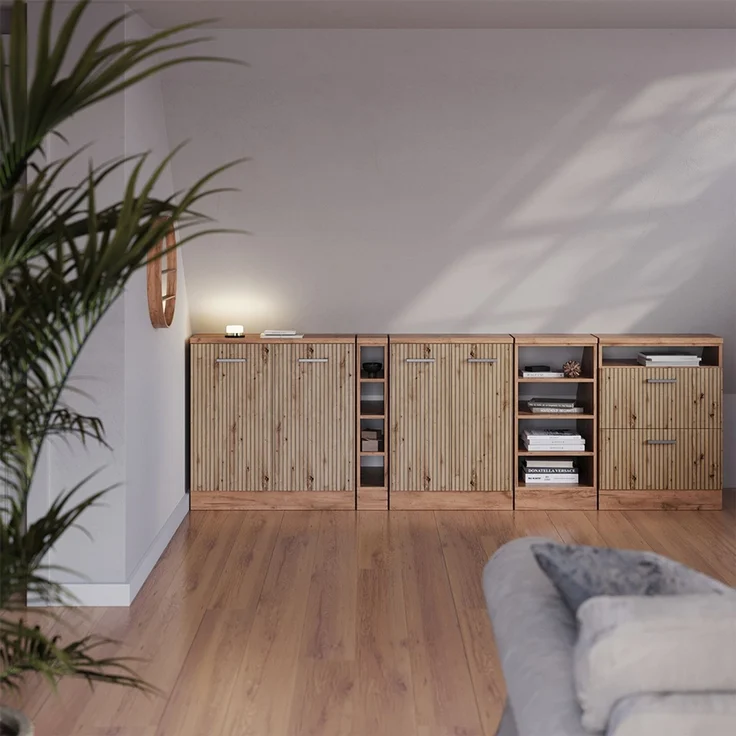 Küchenschrank für Dachschrägen R-Line Artisan-Eiche 140 cm 2er Set Schrankkorpuss 60 cm Tiefe Vicco – Bild 4