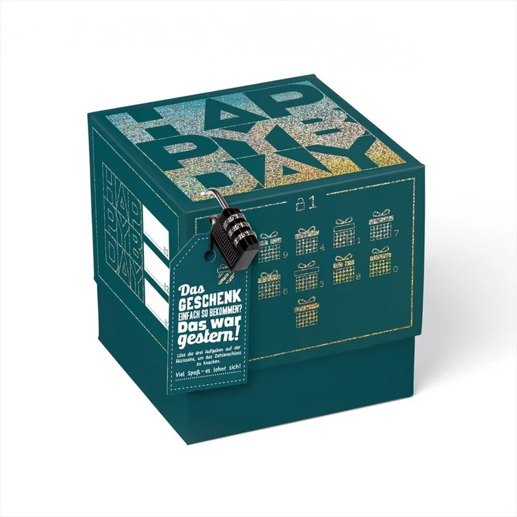 SURPRISA Geschenkbox Rätsel-Geschenkbox Happy Birthday mit Glitzer, originelle Geburtstagsbox mit Zahlenschloss zum Geburtstag – Bild 5