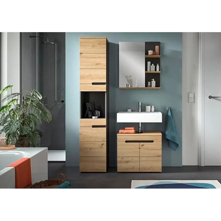 Xonox Canu Badkombination (B/H/T: 133x193x34 cm) in Basalt grau Nachbildung und Artisan Nachbildung – Bild 7