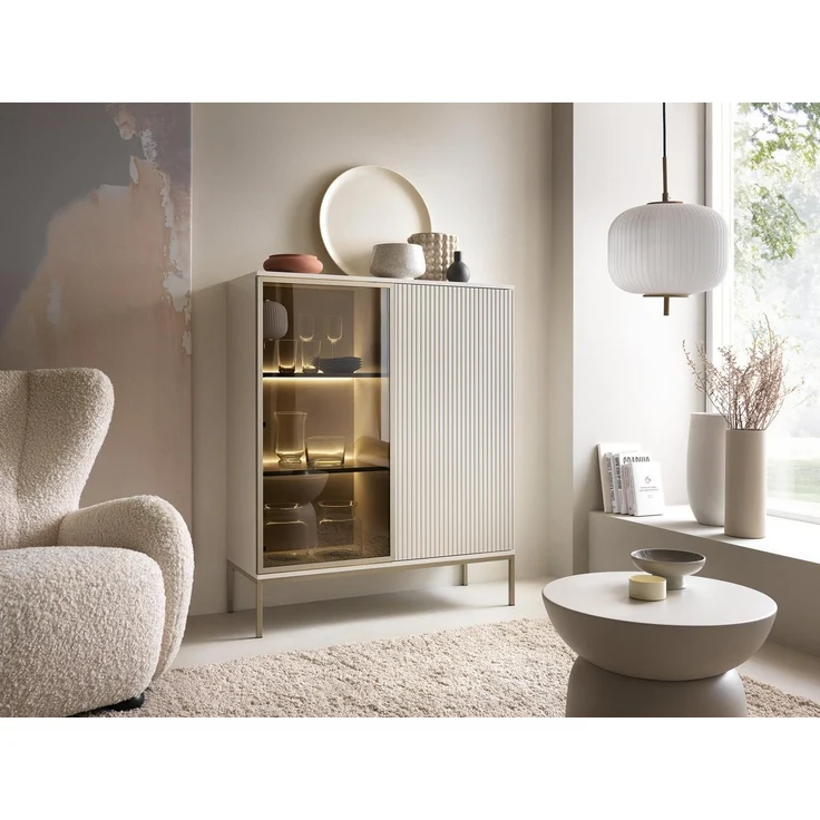 Compleo Vitrine LINO mit gerifflete Front, Loft stil, 2 Türen – Bild 1