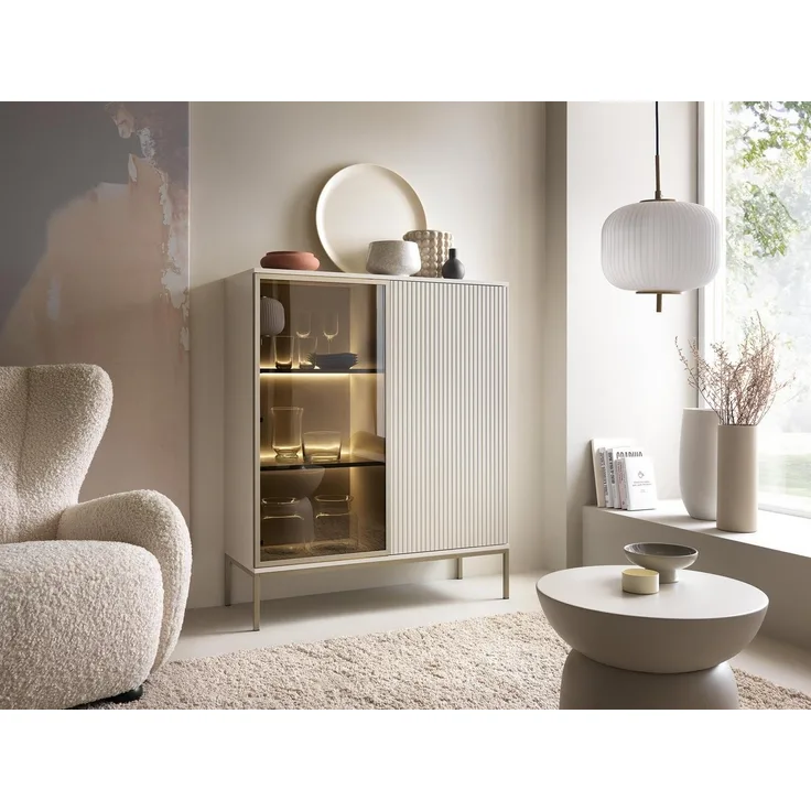 Compleo Vitrine LINO mit gerifflete Front, Loft stil, 2 Türen