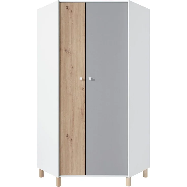 Lomadox Jugendzimmer-Set FAIRFAX-133, (Sparset, 3-tlg), mit Eckkleiderschrank in weiß mit Eiche und grau – Bild 2