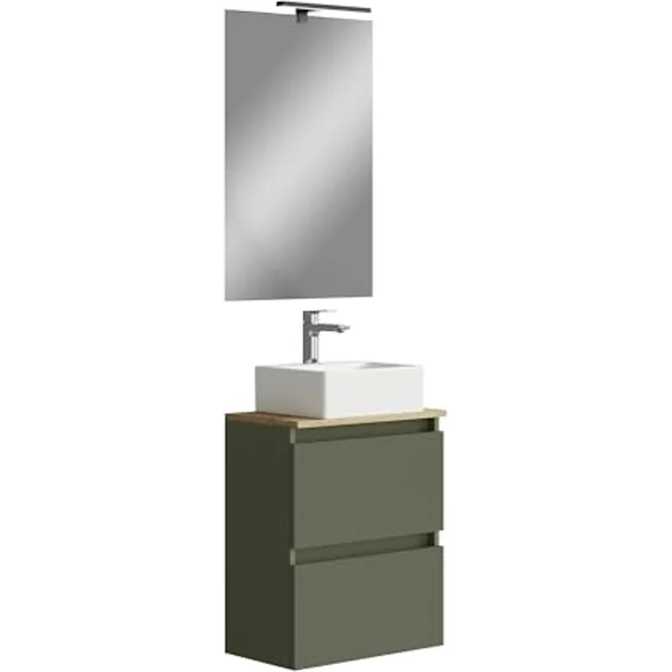 Baikal Maia Badezimmermöbel-Set, kleines Waschbecken aus Keramik und Spiegel mit LED-Licht, hängender Wandschrank, Verschiedene Ausführungen und Maße, montiertes Möbelstück. – Bild 1