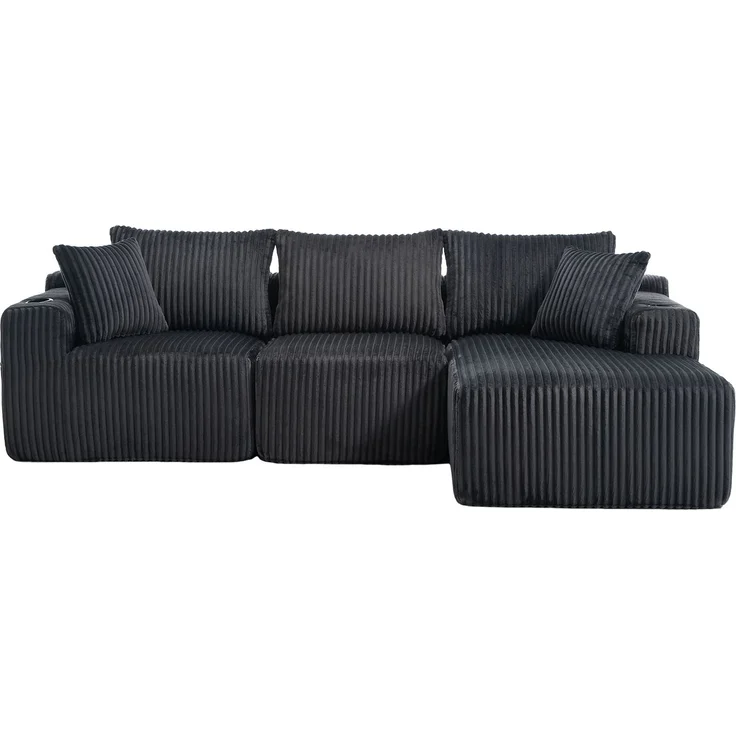 LVHOM Modulares Sofa, Ecksofa mit Schlaffunktion, L-Form Couch mit Chaiselongue, 3-Sitzer Sofa, Polstersofa Cordstoff, 257x160x62 cm – Bild 2