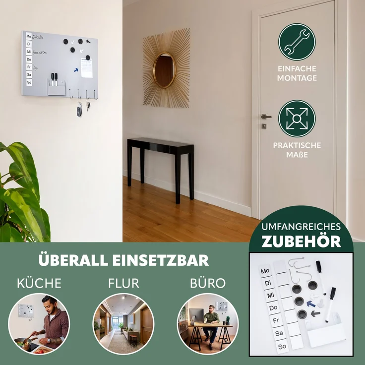 Magnettafel aus Metall, beschreibbar, viel Zubehör, hellgrau lackiert – Bild 5