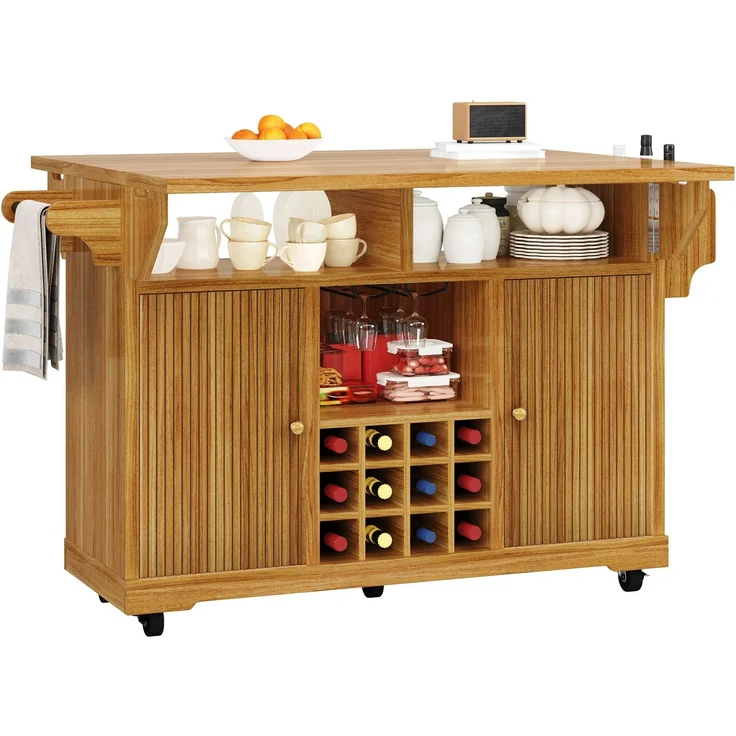 Küchenrollwagen aus MDF mit klappbarer Arbeitsfläche, 142,5x80x95 cm, Dunkelbraun – Bild 7