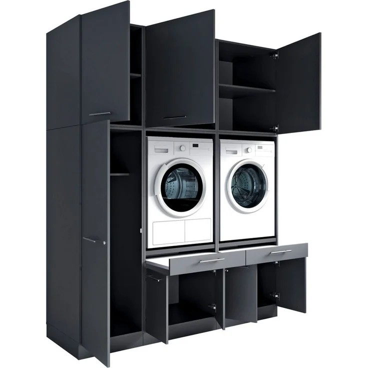 Laundreezy Waschraum Komplett-Set, Anthrazit - Modulares Schranksystem für Waschküche & Hauswirtschaftsraum - 186 x 238 x 68 cm (B/H/T) – Bild 3