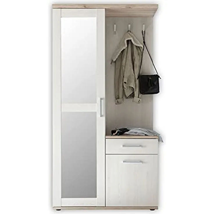Garderobe ROMANCE2 Kompaktgarderobe Spiegel Paneel Schrank weiß braun