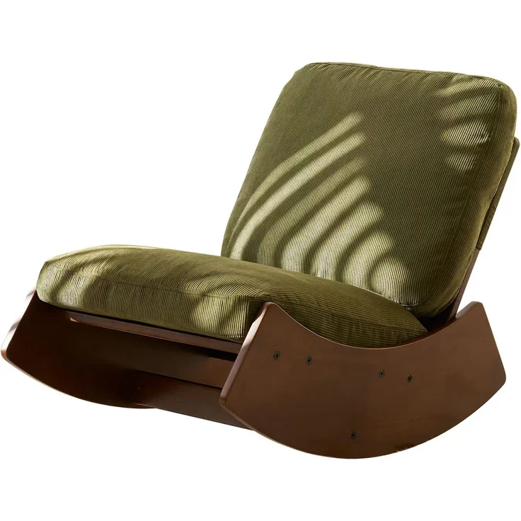 LVHOM Schaukelstuhl mit Massivholz-Gestell, ergonomischer Relaxsessel für Wohnzimmer, Schlafzimmer & Arbeitszimmer, Skandinavisches Design, Cord, Grün – Bild 2