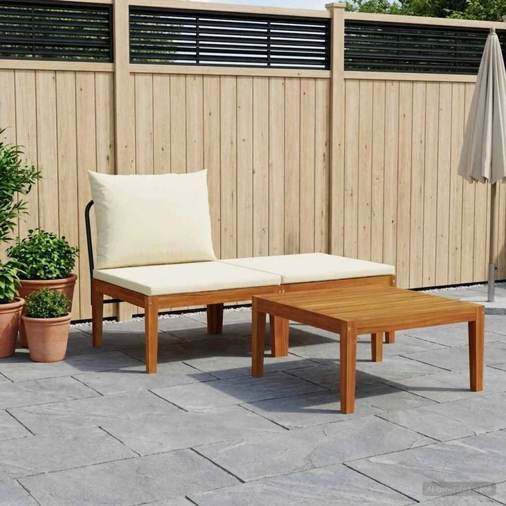 vidaXL 3 Stk. Garten Lounge Set mit Kissen Massives Akazienholz & Seil 42022067 – Bild 1