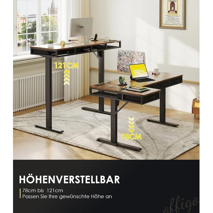 Eckschreibtisch Höhenverstellbar Elektrisch L Form 140 x 80 cm Braun – Bild 7