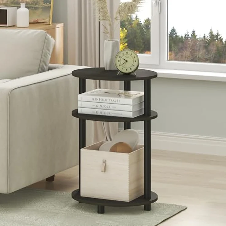 Furinno Turn-N-Tube Nachttisch, 3-stufig, 23" ovaler Nachttisch, Bettseitentisch mit offenen Ablagen für Schlafzimmer, Wohnzimmer, Espresso – Bild 2