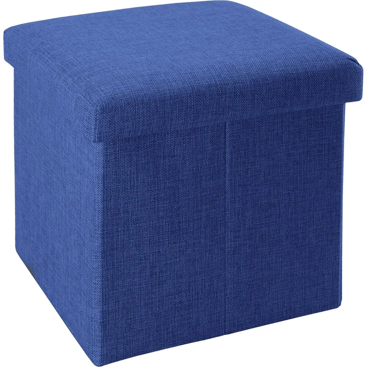 INTIRILIFE Faltbarer Sitzhocker 38 x 38 x 38 cm in Meer BLAU - Sitzwürfel mit Stauraum und Deckel aus Stoff in Leinen Optik - Sitzcube Fußablage Aufbewahrungsbox Truhe Sitzbank