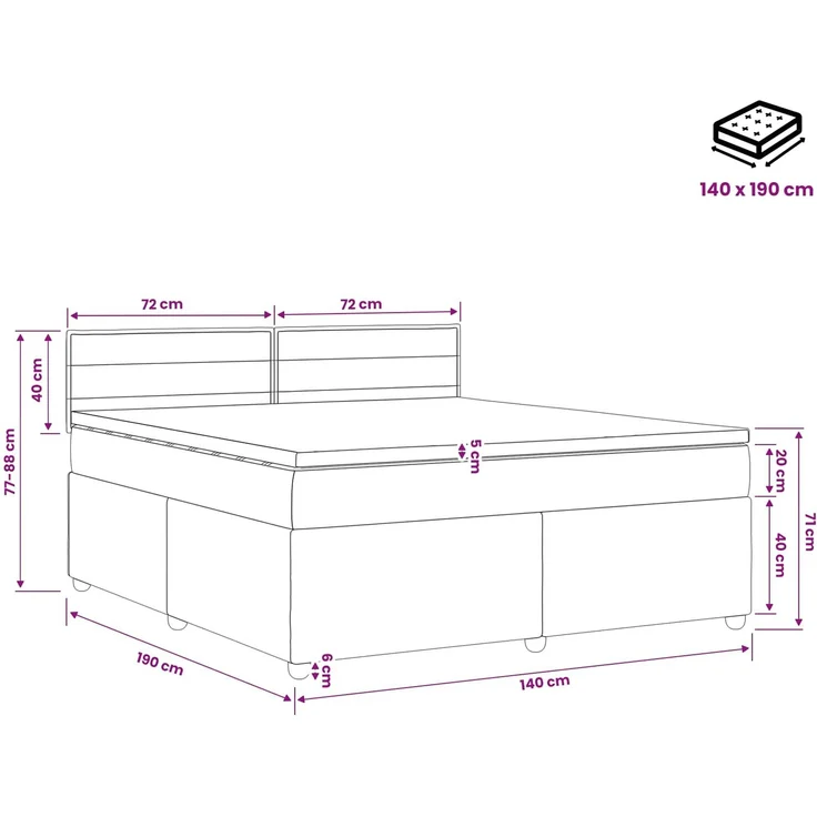 vidaXL Boxspringbett mit Matratze mit Kopfteil Blau 140 x 190 cm Stoff 3451460 – Bild 11