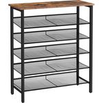 HOOBRO Schuhregal, 6-lagiges Schuhschrank, Verstellbares Schuhablage, Flach und Neigbar, für 18-24 Paar Schuhe, Stabil, Eingang, Korridor, Industrie, vintagebraun-schwarz EBF16XJ01