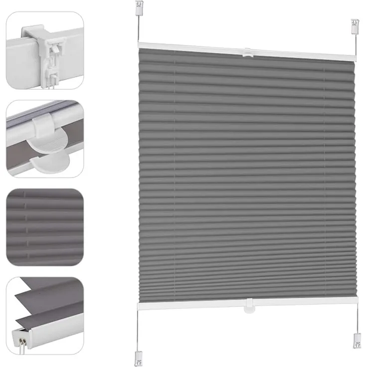 Sekey Plissee ohne Bohren Verdunkelung 70x100cm, Grau