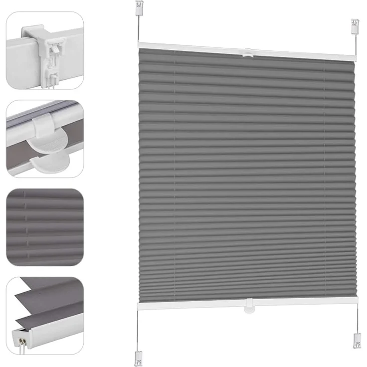 Sekey Plissee ohne Bohren Verdunkelung 70x100cm, Grau – Bild 1