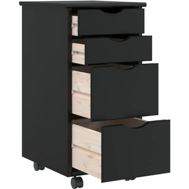 vidaXL Rollschrank mit Schubladen MOSS Schwarz Massivholz Kiefer 4015792 – Bild 7