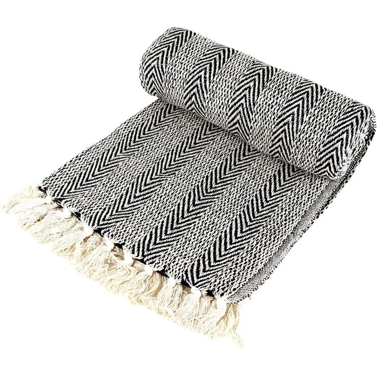 Plaid ca. 125 x 150 cm Decke mit Fransen orange, grau o. schwarz schwarz