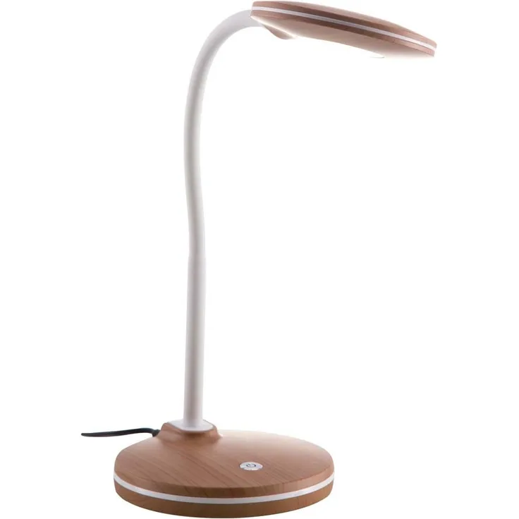 LED Tischleuchte, Touchdimmer, Holzoptik, Flexo, H 32 cm