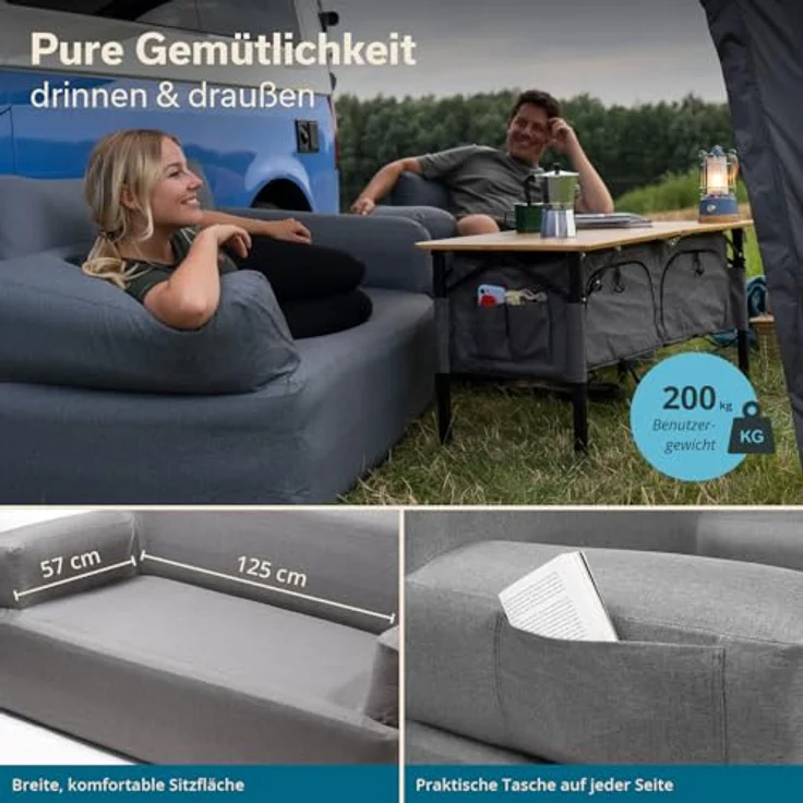 Skandika Luftsofa Easy Air Premium, Aufblasbares Sofa für 2 Personen, inkl. Elektropumpe, abnehmbarer Bezug waschbar, 200 kg belastbar, Oxford-Gewebe – Bild 3