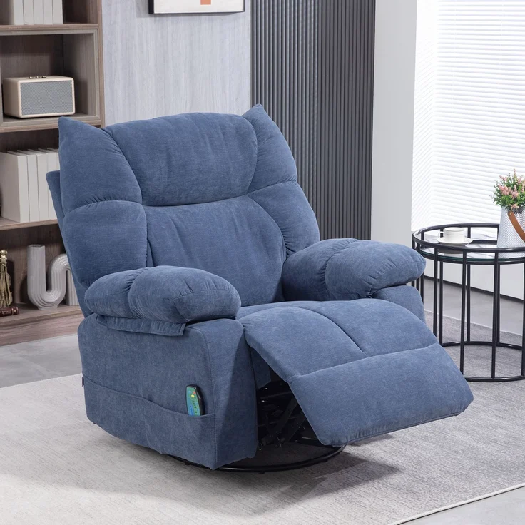 Wohnora-Massagesessel mit Wärme- & Liegefunktion, drehbar, bis 150 kg, Metallgestell, 98x90x98cm, Blau,H 980cm x T 980cm x B 900cm – Bild 2