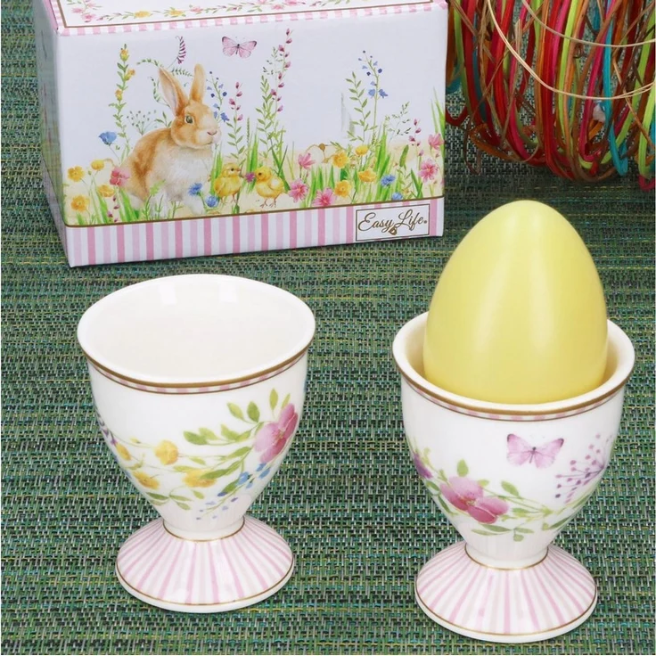 MamboCat Eierbecher 2x Happy Easter Eierbecher Porzellan für 2 Personen Ostern Hase – Bild 2