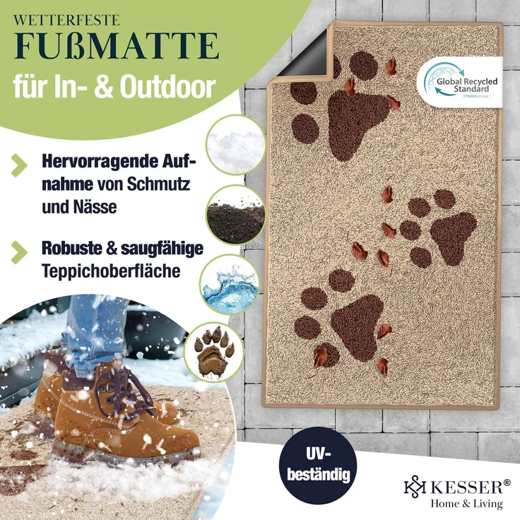 KESSER® Schmutzfangmatte, rutschfeste Fußmatte für Innen- & Außenbereich, waschbar, wetterfest, Taupe / Grau, 50x80cm – Bild 6