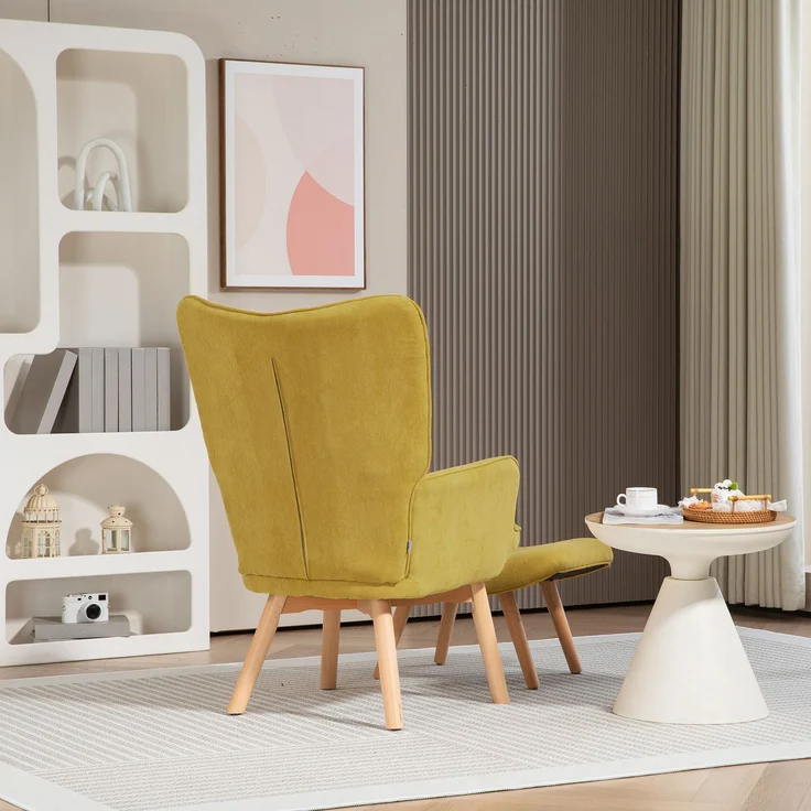 Akzentsessel mit Hocker, Relaxsessel in Cord-Optik, Armlehnstuhl mit Holzbeinen, für Wohnzimmer, Orange--Orange--72x80x101cm--YOUDENOVA – Bild 10
