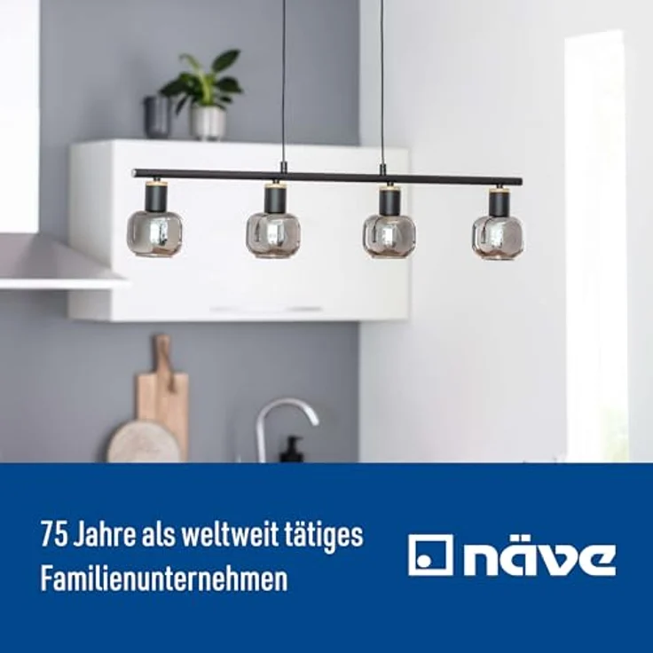 Näve Pendelbalkenleuchte Fumoso 4-flammig, Schwarz/Natur mit E14 Fassungen und höhenverstellbar von 100 cm bis 160 cm – Bild 7