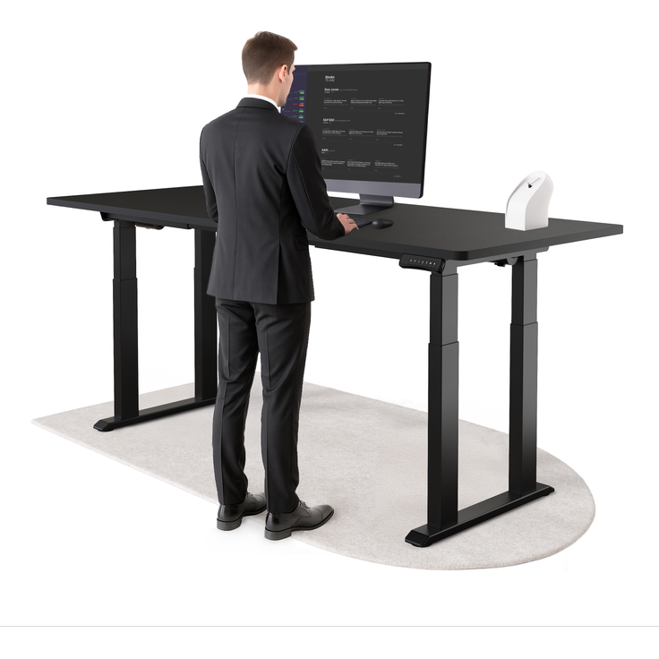 DESKSPACE Höhenverstellbarer Schreibtisch elektrisch mit leisem Dual-Motor – stabiles 4-Bein-Gestell (Schwarzes Gestell, Schwarz Tischplatte, 200×80 cm)