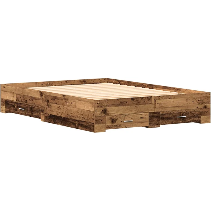 vidaXL Bettrahmen mit Schubladen Altholz 140 x 190 cm Holzwerkstoff 3333972 – Bild 4