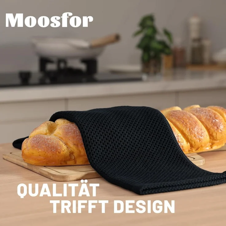 Schwarze Geschirrtücher Baumwolle 4er Set 32x72cm Weich Saugfähig – Bild 2