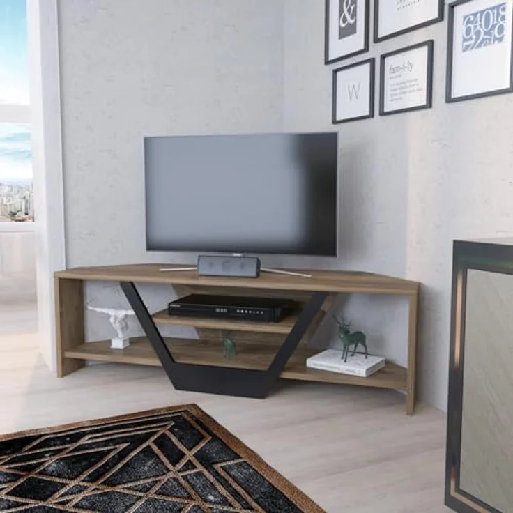 Hanah Home Stylish TV Stand, Walnut & Black, 120 x 35 x 36.8 cm | 100% Melamine Coated Particle Board, 18 mm Thick | Modern Design for Living Room & Entertainment Spaces – Bild 4