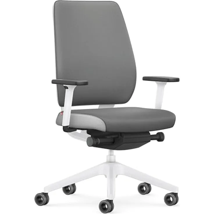 Interstuhl Joyce Interior Edition, ergonomischer Bürostuhl mit Synchromechanik, verstellbarer Rückenlehne und Lordose, Designer-Rollen, Grau | Hellgrau