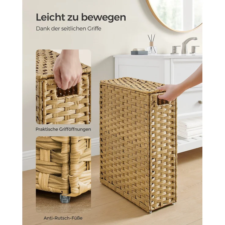 Songmics Wäschekorb mit herausnehmbarem Wäschesack, synthetisches Rattan Pastellgelb, 55L – Bild 3