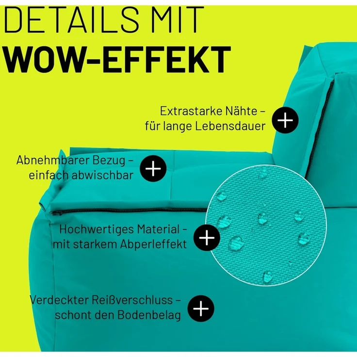 Lumaland Sitzsack-Sofa, Polyester, Mittelteil, Türkis, 70 x 81 x 54 cm – Bild 5