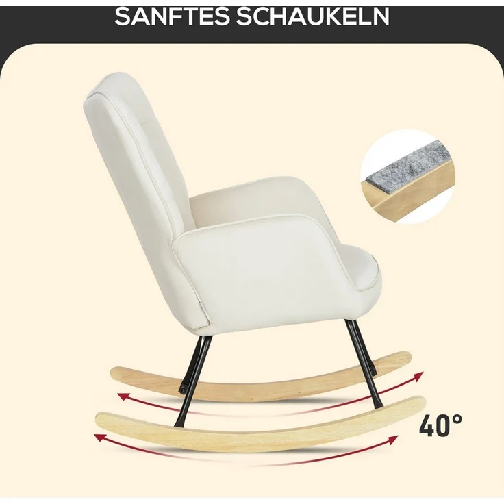 HOMCOM Schaukelstuhl, Schaukelsessel mit Samtoptik, Armlehne, Sessel mit Holzkufen, Relaxsessel für Wohnzimmer, Schlafzimmer, Beige – Bild 3