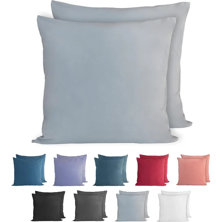 Komfortec 100% Baumwolle Kissenbezüge 40x40 cm, 2er Set, Superweicher Premium Jersey Kopfkissenbezug 150 g/m², Kissenhülle, Grau