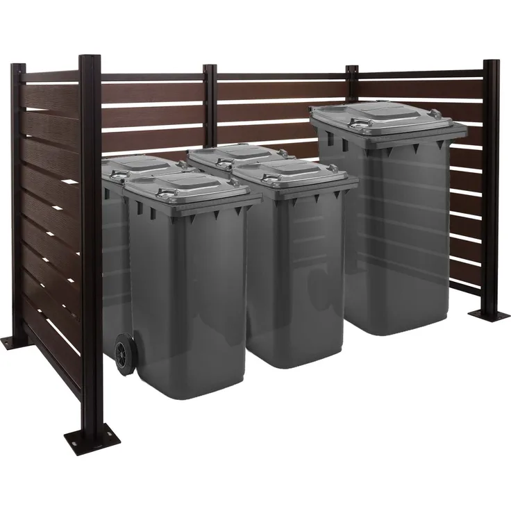 Alu Mülltonnen-Zaun HWC-K57, Mülltonnenverkleidung, Holzoptik erweiterbar 130x206x110cm ~ braun