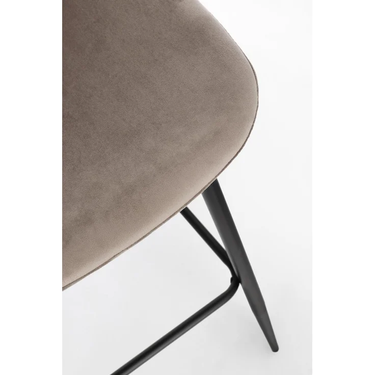 Barhocker New Irelia aus Samt, modern mit Fußstütze, taupe, 2er-Set, schwarzes Metallgestell – Bild 6