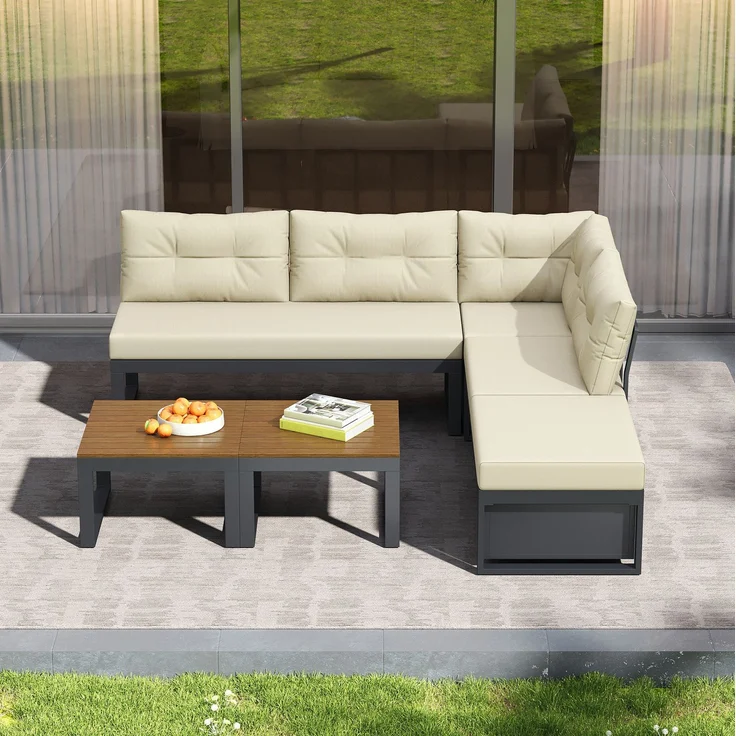 Gartenlounge-Set, Polyester mit Liegefunktion & Stauraum, 191,5x191,5x79 cm, Beige – Bild 2