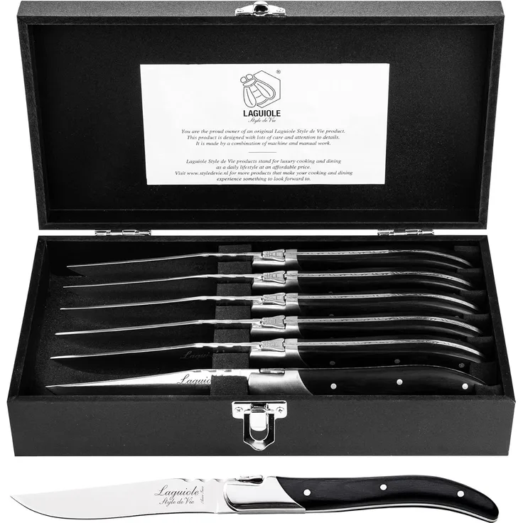 LAGUIOLE Steak knives Black Ebony Set/6 LAGUIOLE