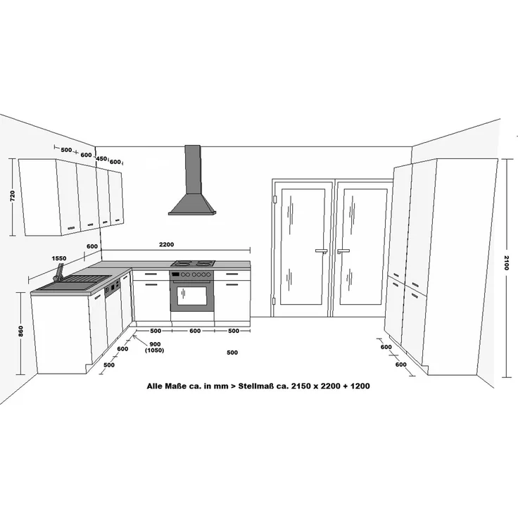 Winkelküche ARIA K-WH ECKE 1 - 215 x 220 + 120 cm Anti Fingerprint Küchenzeile Küchenblock Singleküche Einbauküche Küche Eckküche – Bild 9
