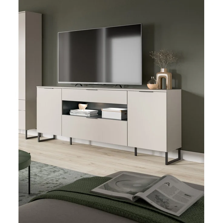 Sideboard B/H/T: 80x185x41 cm in Kaschmir Nachbildung und schwarz – Bild 6