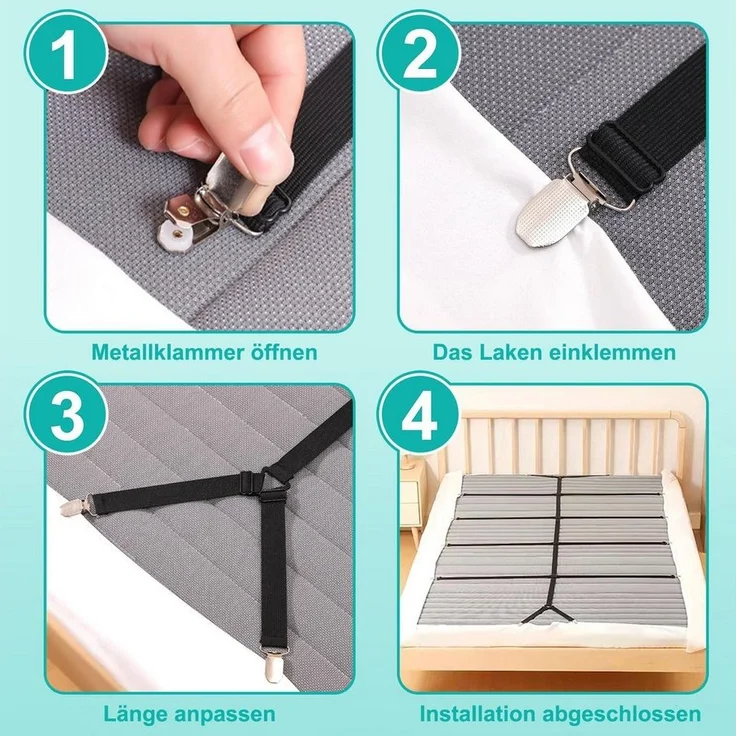 Minicloss Spannbettlaken Verstellbarer Bettlaken-Spanner, Spannhilfe für Bettlaken, (1 Stück), Matratzen-Spanner mit Metallklammer für Bettlaken, Matratze oder Sofa – Bild 2