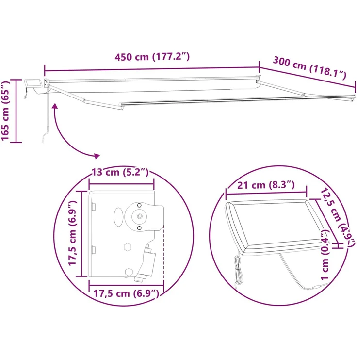 vidaXL Manuelle Gelenkarmmarkise mit LEDs Anthrazit 4,5 × 3 m 3419306 – Bild 10